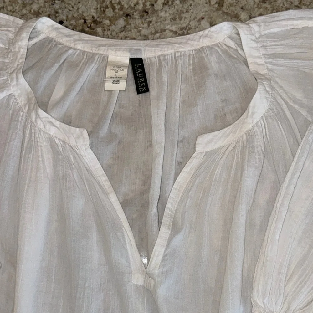 Ralph Lauren White Cotton Peasant Tunic Blouse Cover Up Size Large - Picture 3 of 12